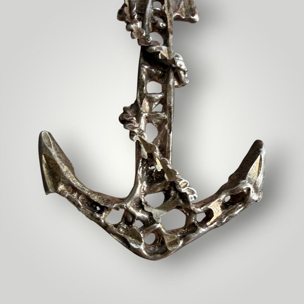 Vintage Brutalist Sterling Silver Anchor Pendant Nautical Modernist Artisan - Picture 5 of 8